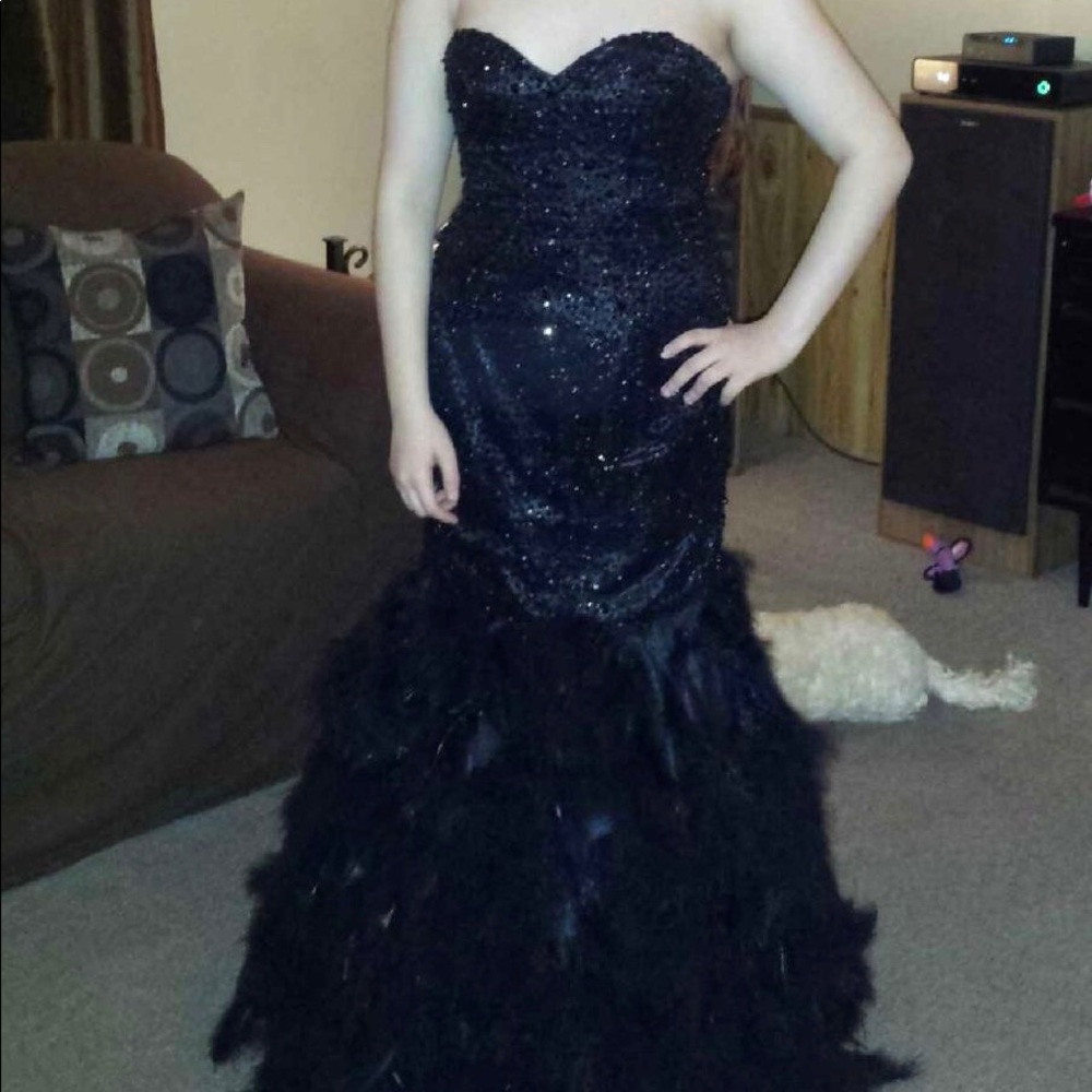 Black feather dress with corset back